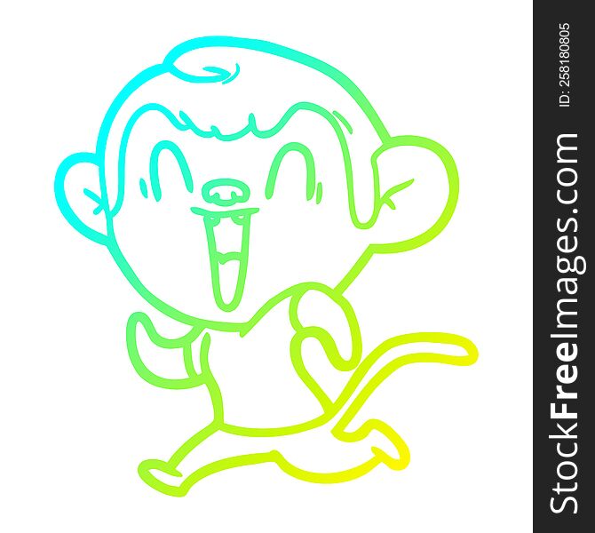Cold Gradient Line Drawing Cartoon Laughing Monkey