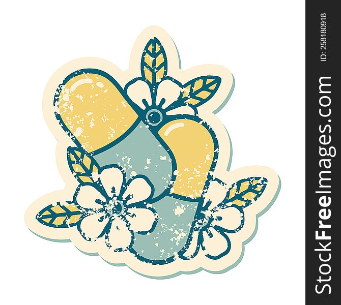 Distressed Sticker Tattoo Style Icon Of Pills And Flowers