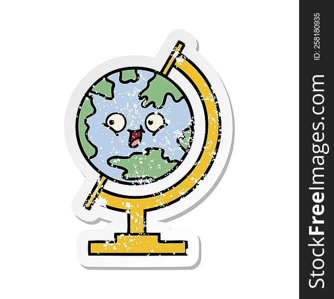 distressed sticker of a cute cartoon globe of the world