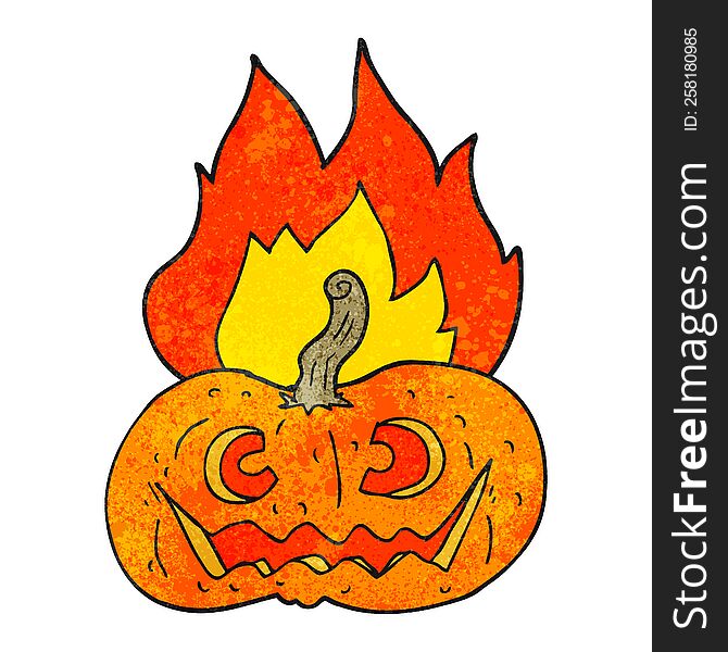 freehand drawn texture cartoon flaming halloween pumpkin