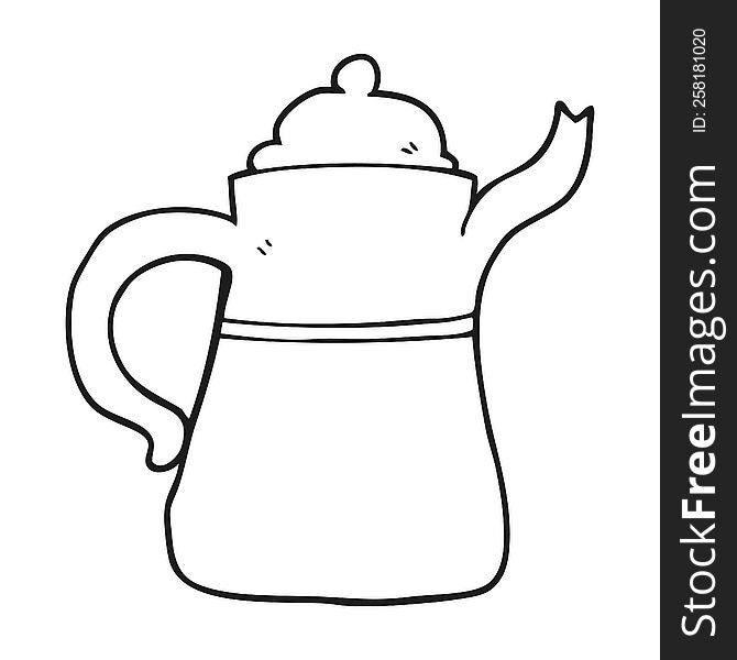 freehand drawn black and white cartoon coffee pot