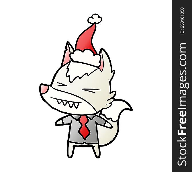 Angry Wolf Boss Gradient Cartoon Of A Wearing Santa Hat