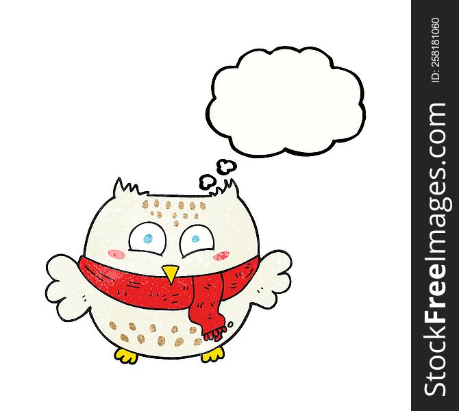 freehand drawn thought bubble textured cartoon owl