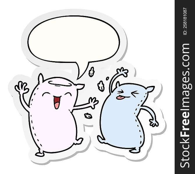 Cartoon Pillows And Speech Bubble Sticker