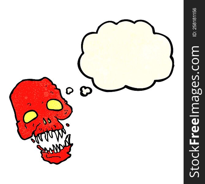 cartoon scary skull with thought bubble