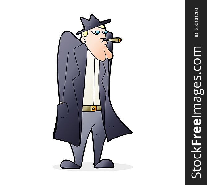 cartoon man in hat and trench coat