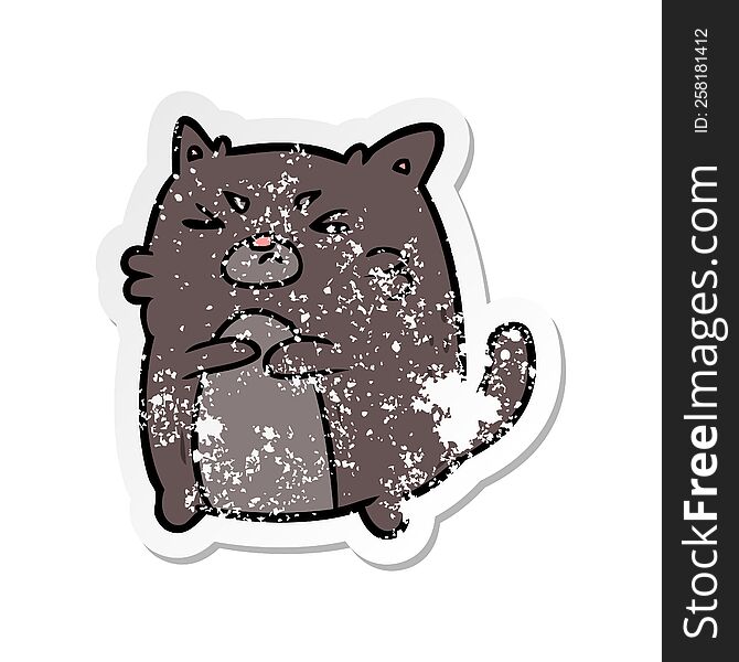 Distressed Sticker Of A Cartoon Angry Cat