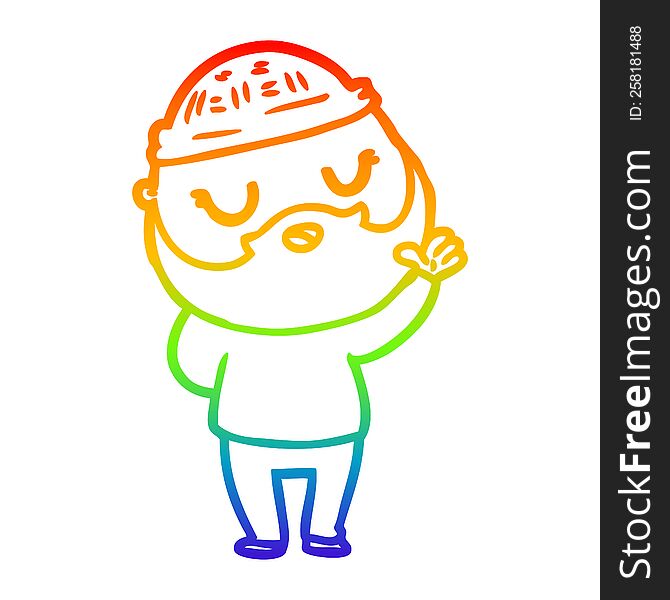 rainbow gradient line drawing of a cute cartoon man with beard