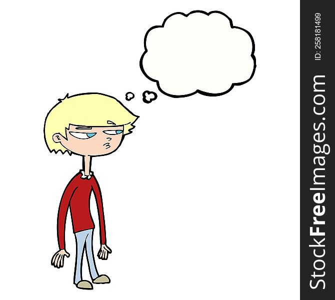 Cartoon Suspicious Boy With Thought Bubble