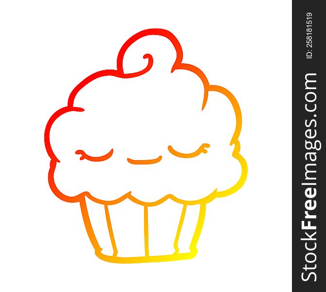 warm gradient line drawing of a funny cupcake