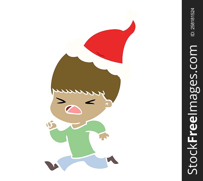 Flat Color Illustration Of A Stressed Man Wearing Santa Hat