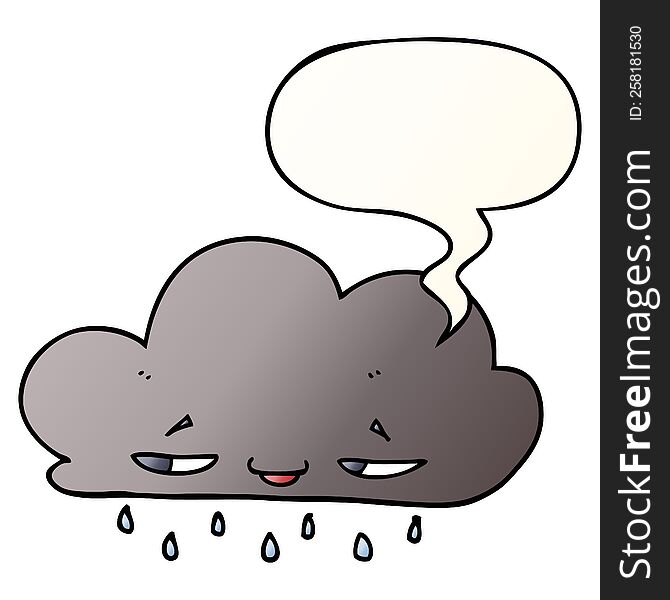 cartoon rain cloud with speech bubble in smooth gradient style