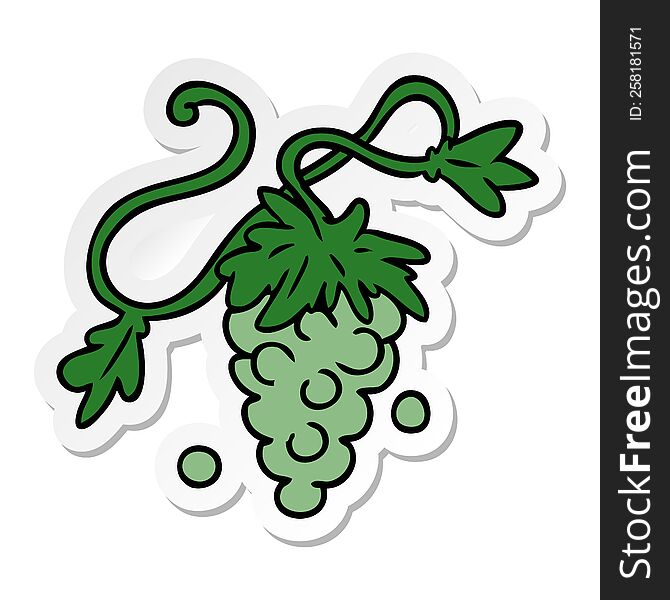 Sticker Cartoon Doodle Of Grapes On Vine