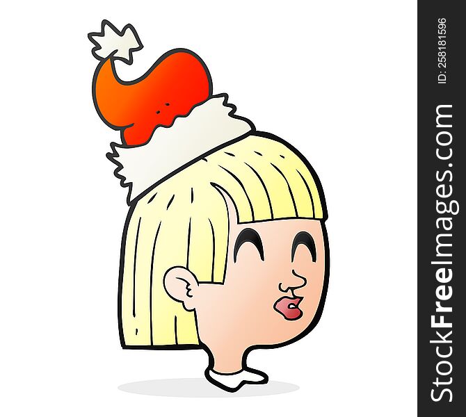 freehand drawn cartoon girl wearing christmas hat. freehand drawn cartoon girl wearing christmas hat
