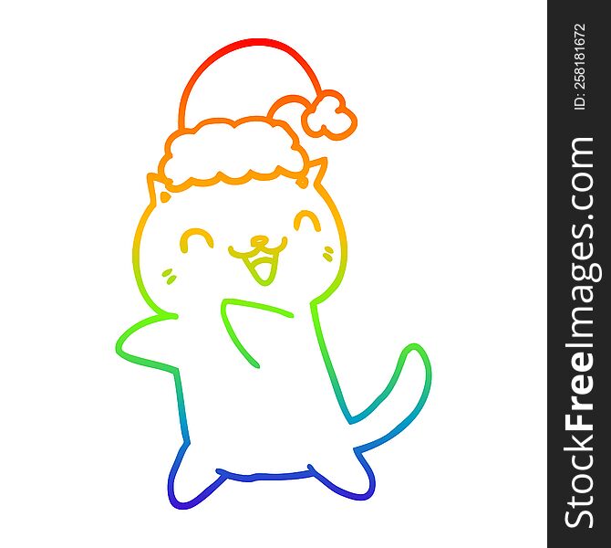rainbow gradient line drawing of a cute cartoon christmas cat