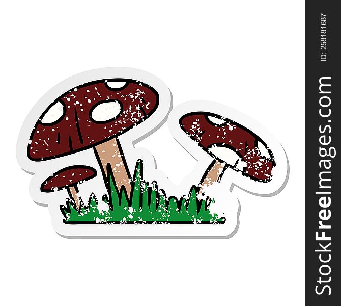 Distressed Sticker Cartoon Doodle Of A Toad Stool