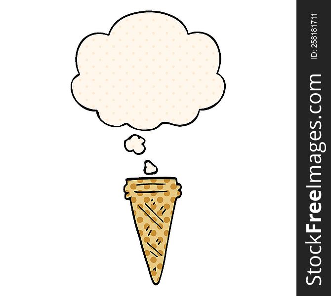 cartoon ice cream cone with thought bubble in comic book style