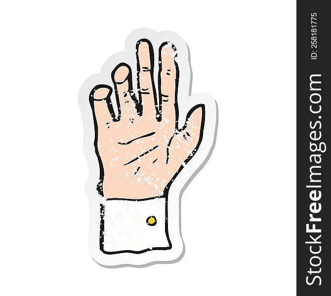 retro distressed sticker of a cartoon hand reaching