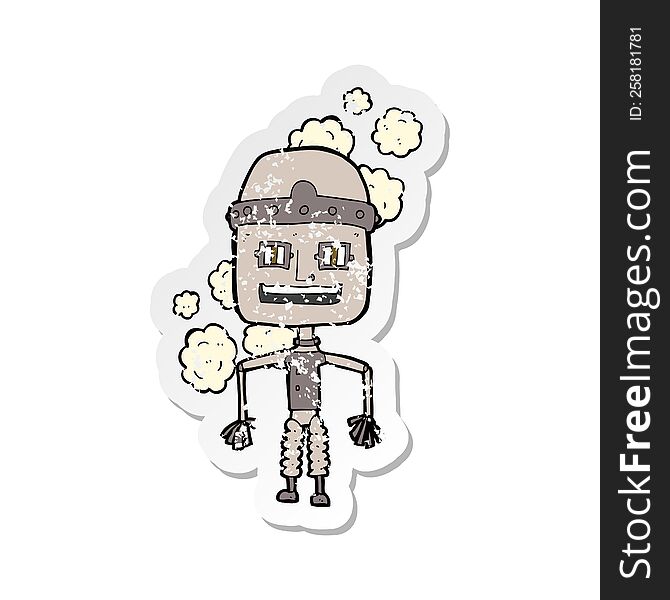Retro Distressed Sticker Of A Funny Cartoon Old Robot