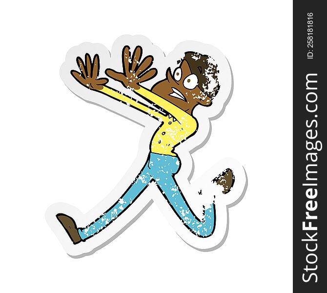 retro distressed sticker of a cartoon man running away