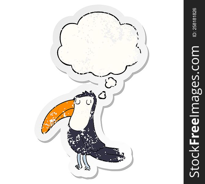 Cartoon Toucan And Thought Bubble As A Distressed Worn Sticker