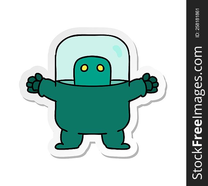 Sticker Cartoon Doodle Of An Alien In A Suit