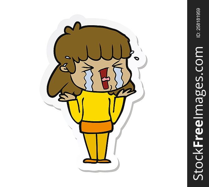 Sticker Of A Cartoon Woman In Tears