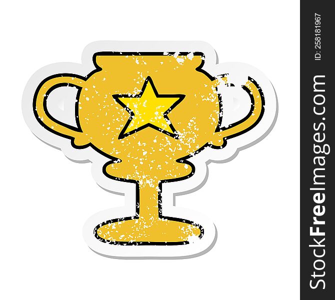 Distressed Sticker Of A Cute Cartoon Gold Trophy