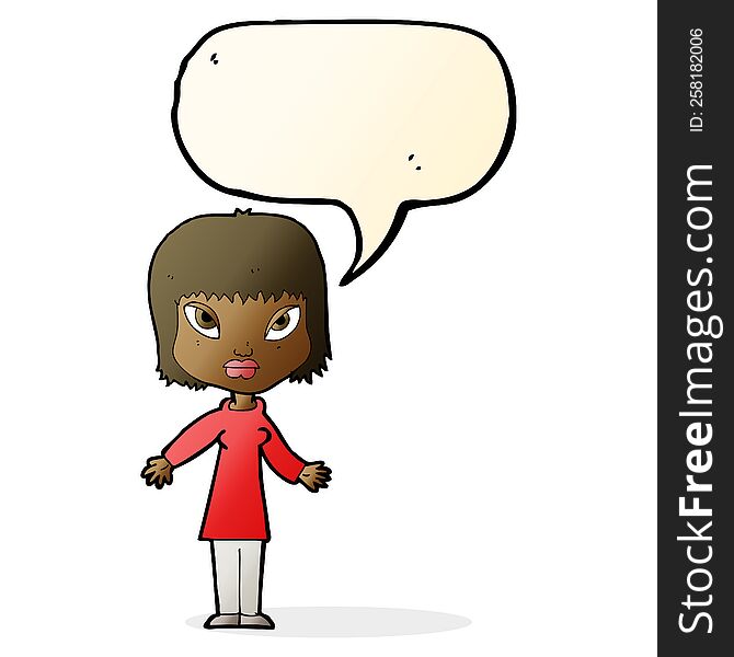 Cartoon Woman With Open Arms With Speech Bubble