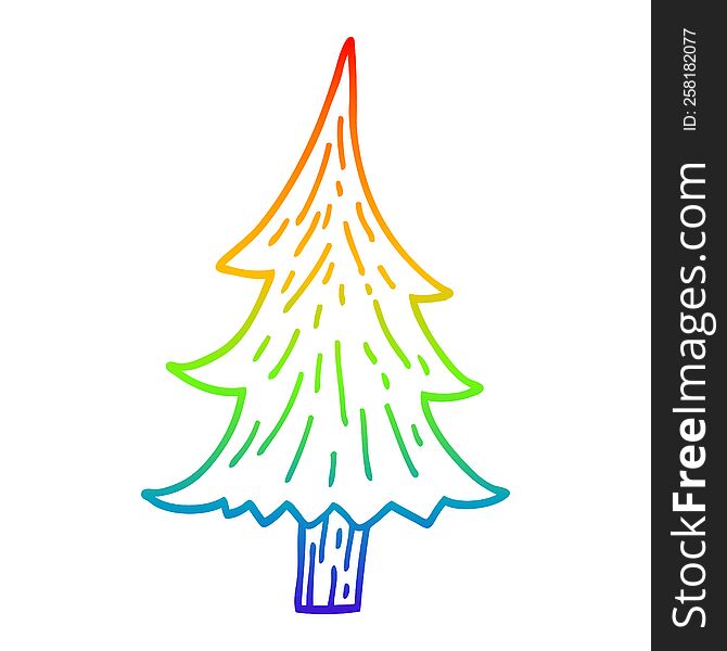 rainbow gradient line drawing of a cartoon pine trees