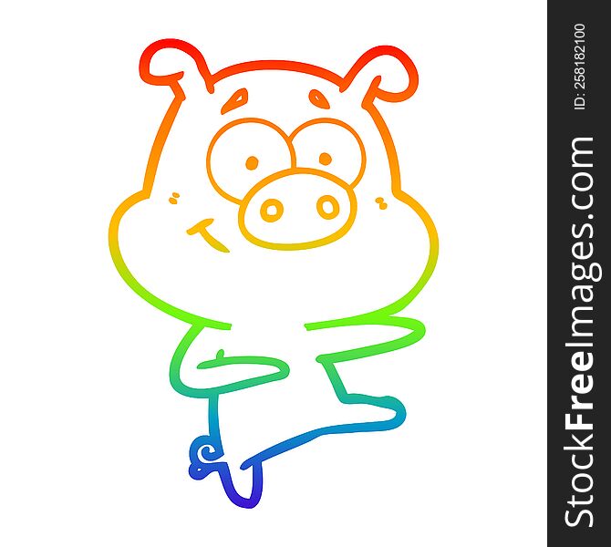 Rainbow Gradient Line Drawing Cartoon Pig Pointing
