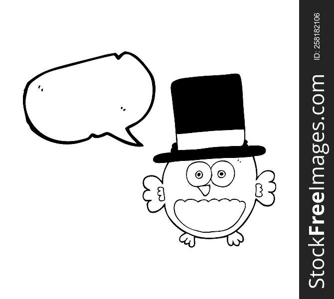 Speech Bubble Cartoon Owl In Top Hat