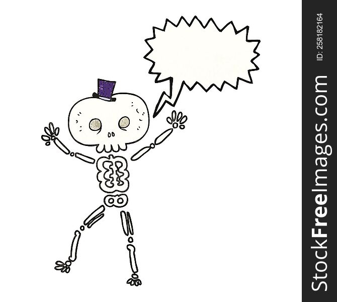 freehand speech bubble textured cartoon dancing skeleton