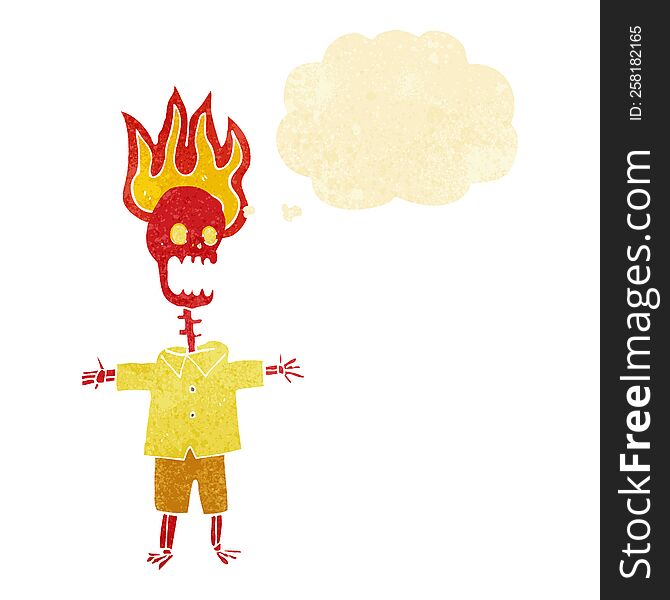 Cartoon Flaming Skeleton With Thought Bubble