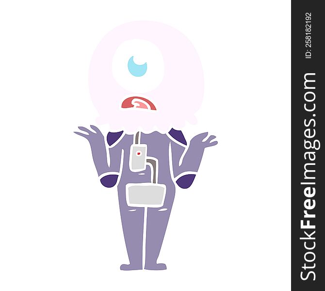 Flat Color Style Cartoon Cyclops Alien Spaceman Shrugging Shoulders