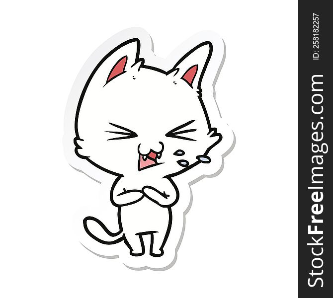 sticker of a cartoon cat hissing