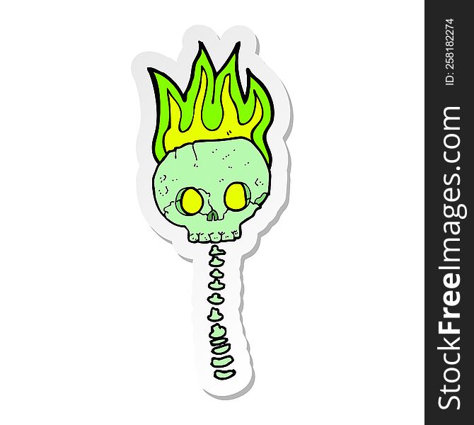 Sticker Of A Cartoon Spooky Skull And Spine