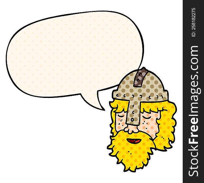cartoon viking face with speech bubble in comic book style