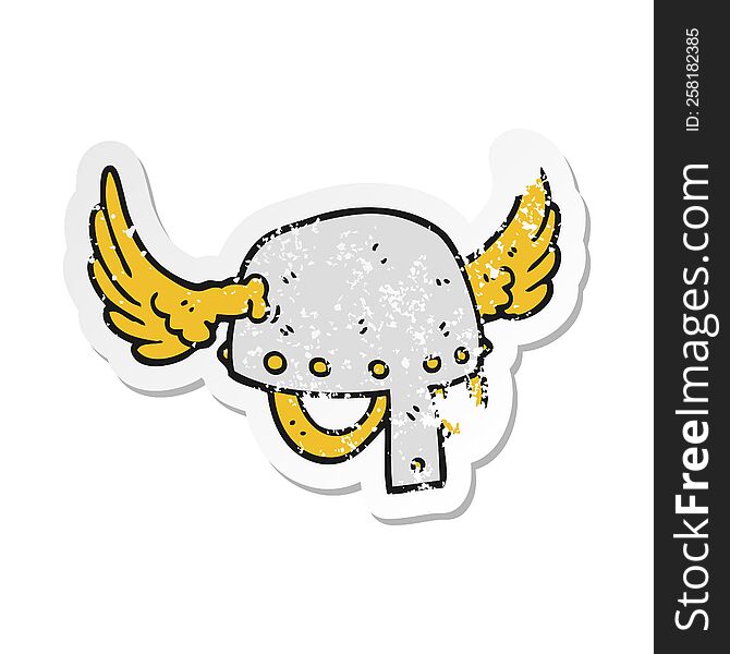 retro distressed sticker of a cartoon winged helmet