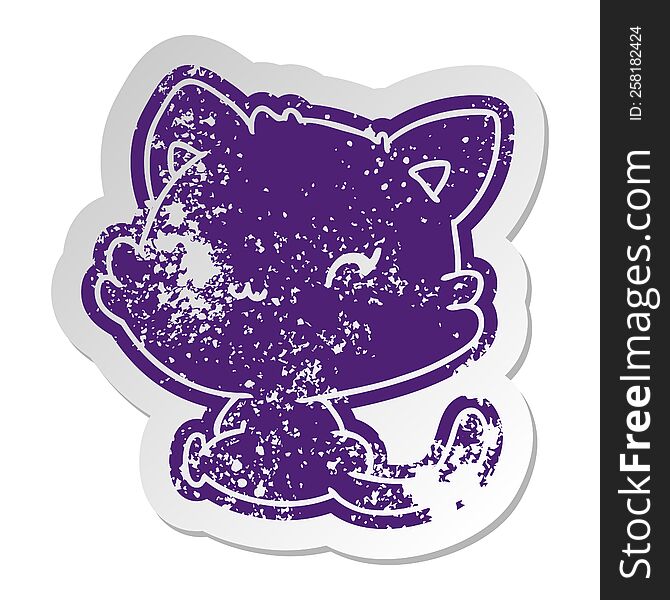 distressed old cartoon sticker of cute kawaii kitten. distressed old cartoon sticker of cute kawaii kitten