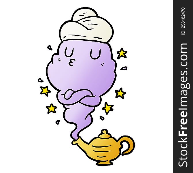 cute cartoon genie rising out of lamp. cute cartoon genie rising out of lamp