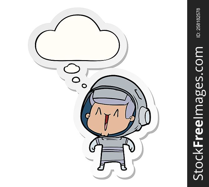 cartoon astronaut man with thought bubble as a printed sticker