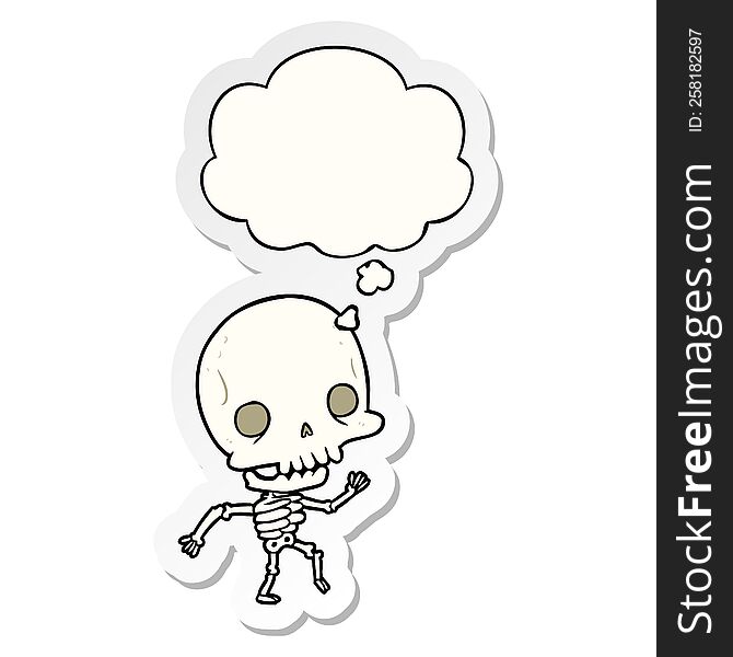 cartoon skeleton with thought bubble as a printed sticker