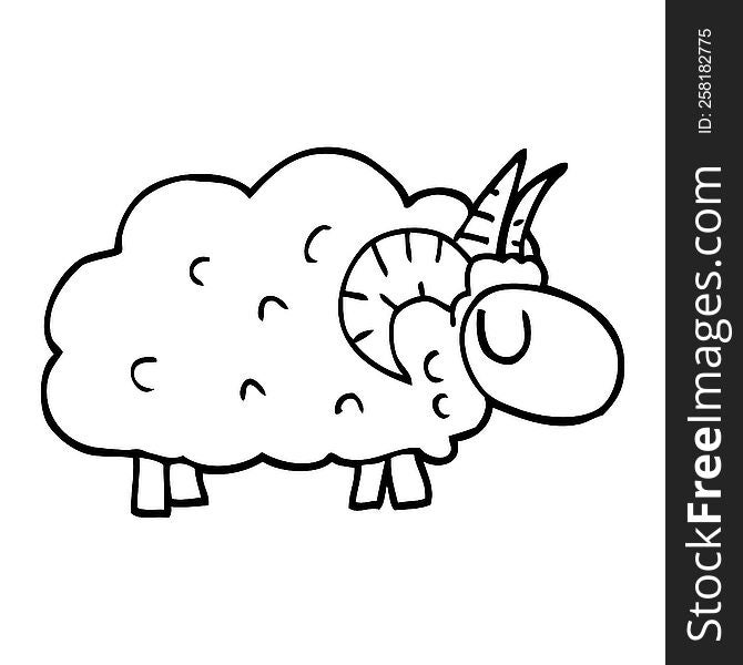 Line Drawing Cartoon Sheep With Horns