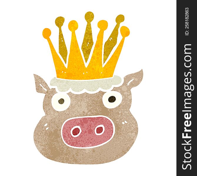 Retro Cartoon Crowned Pig