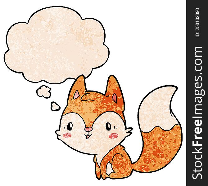 cartoon fox with thought bubble in grunge texture style. cartoon fox with thought bubble in grunge texture style