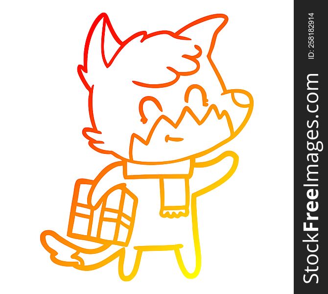 Warm Gradient Line Drawing Cartoon Friendly Christmas Fox