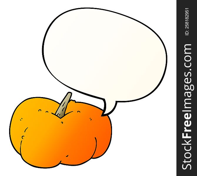 cartoon pumpkin squash with speech bubble in smooth gradient style