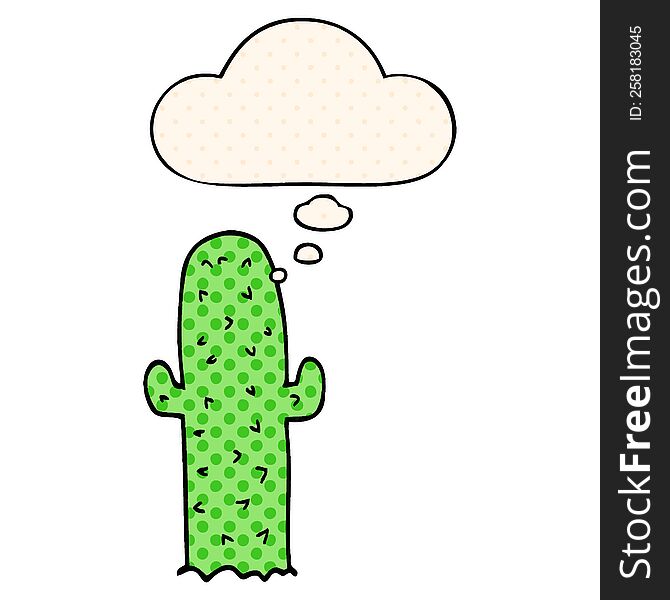 Cartoon Cactus And Thought Bubble In Comic Book Style