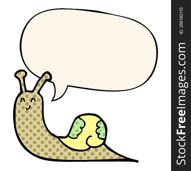 Cute Cartoon Snail And Speech Bubble In Comic Book Style